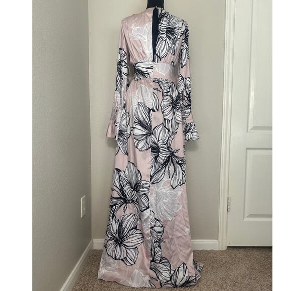 Alexia Admor Blush Pink Satin Floral Bell Sleeve Maxi Dress, Size Small NWT - Picture 4 of 10